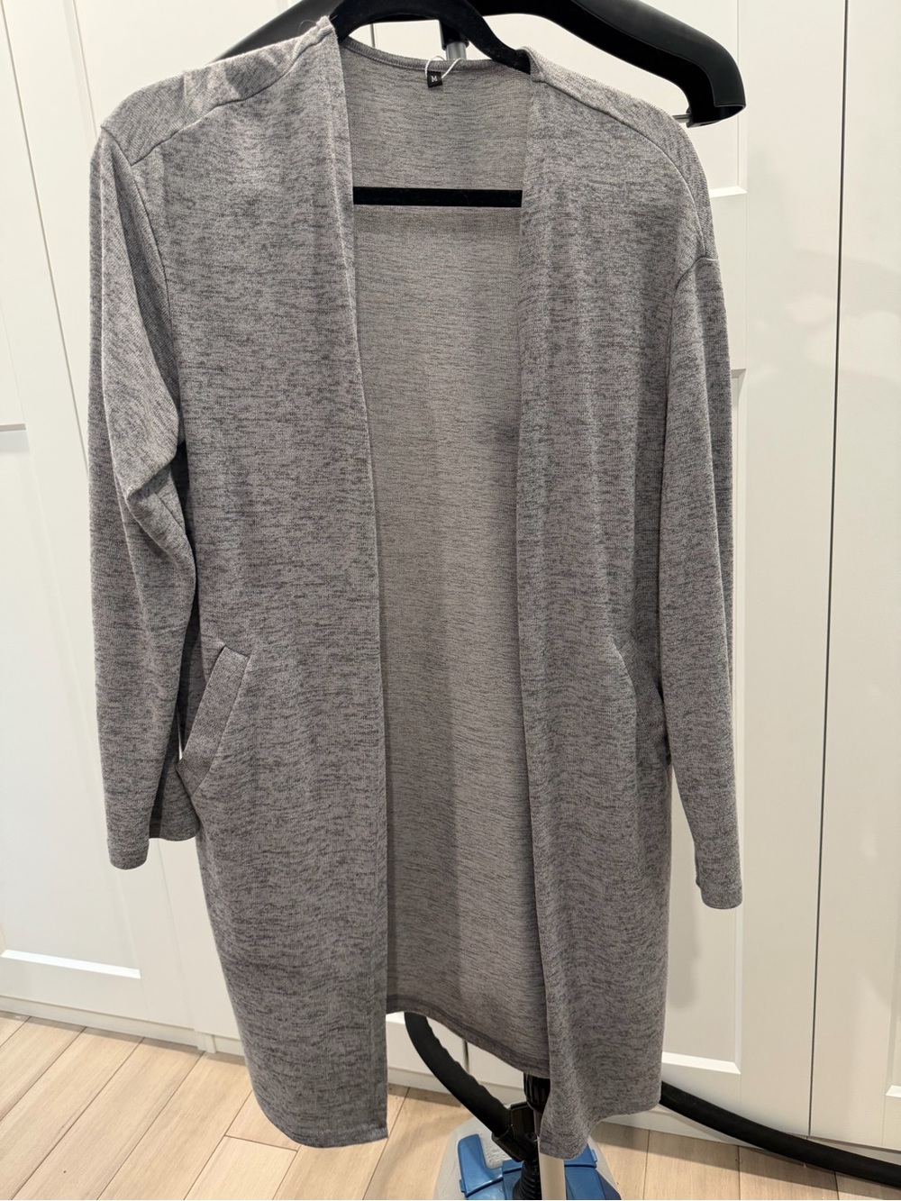 Amazon Grey Open-Front Longline Knit Cardigan